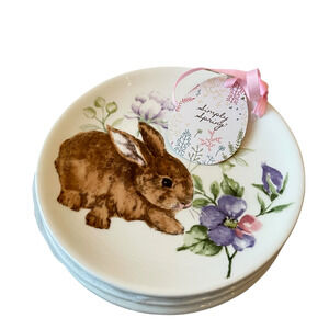 MAXCERA Easter Bunny Rabbit Appetizer Plates 6" Spring Floral Set of 4 NEW